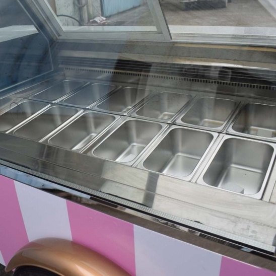 Mejor venta de móviles de acero inoxidable exhibición de helados empuje congelador carro 