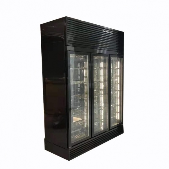Tres de la puerta de vidrio de acero inoxidable negro de carne de gabinete de la pantalla 