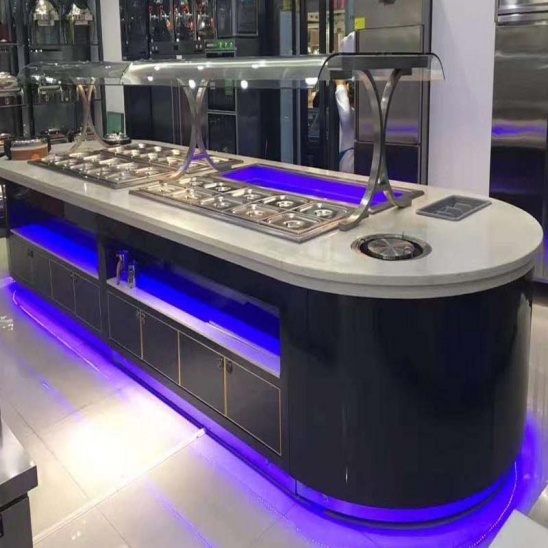 Personalizado grande de acero inoxidable caliente y fría de verduras cocidas pantalla de la mesa de buffet 