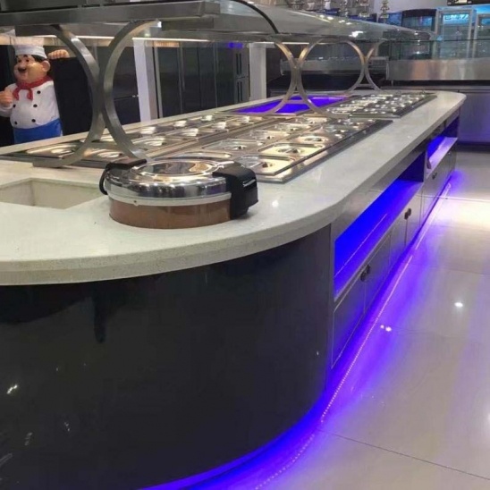 Personalizado grande de acero inoxidable caliente y fría de verduras cocidas pantalla de la mesa de buffet 
