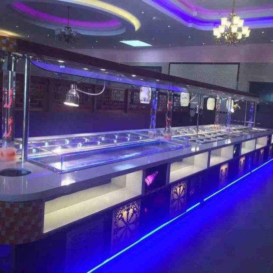 Personalizado grande de acero inoxidable caliente y fría de verduras cocidas pantalla de la mesa de buffet 