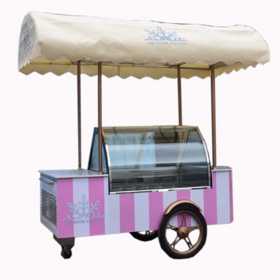 Mejor venta de móviles de acero inoxidable exhibición de helados empuje congelador carro 