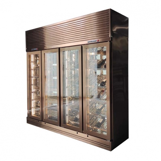 Personalizado de temperatura dual de doble propósito en oro rosa de cuatro puertas de cristal de la pantalla del congelador 