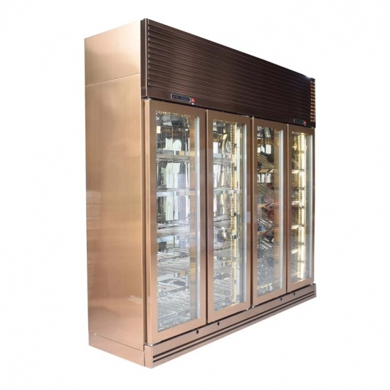 Personalizado de temperatura dual de doble propósito en oro rosa de cuatro puertas de cristal de la pantalla del congelador 