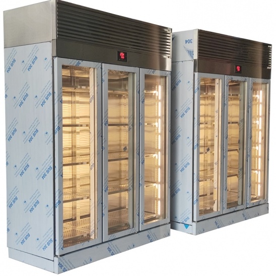 personalizado 304 vitrinas de acero inoxidable con tres puertas de vidrio 