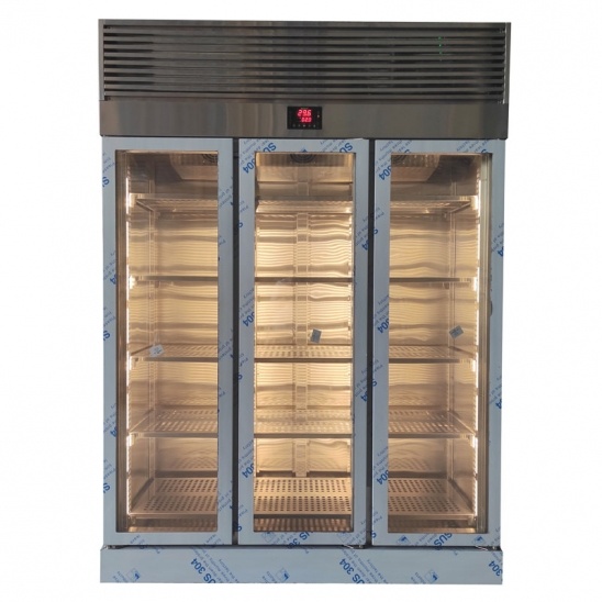 personalizado 304 vitrinas de acero inoxidable con tres puertas de vidrio 