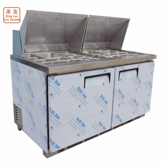 horizontal personalizado 304 congelador de exhibición de barra de ensaladas refrigerado por aire de acero inoxidable con cubierta de acero inoxidable 