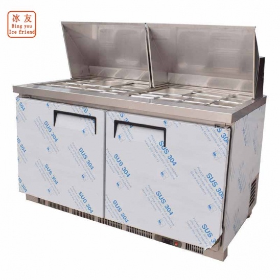 horizontal personalizado 304 congelador de exhibición de barra de ensaladas refrigerado por aire de acero inoxidable con cubierta de acero inoxidable 