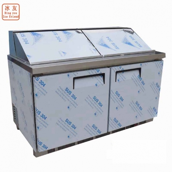 horizontal personalizado 304 congelador de exhibición de barra de ensaladas refrigerado por aire de acero inoxidable con cubierta de acero inoxidable 