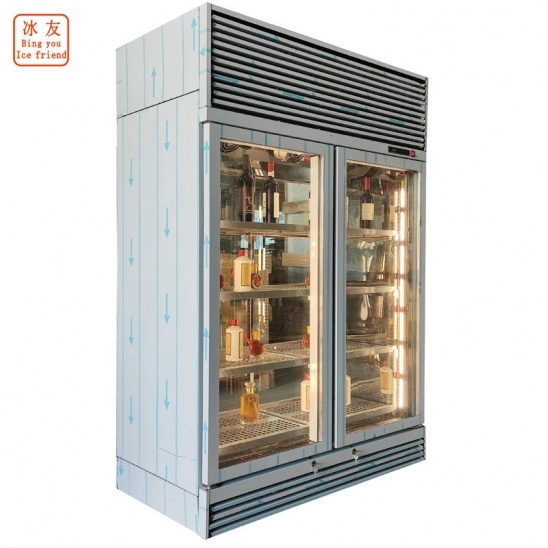 personalizado doble cara Refrigerador de exhibición de bebida fría de vino de vidrio 